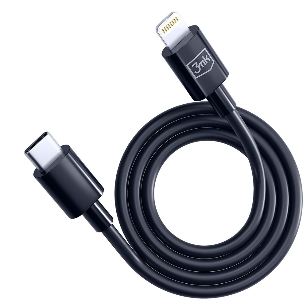 Кабел за данни и зареждане USB-C - Lightning 3MK Hyper, 20W, 1.2м, бял