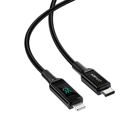 Кабел за данни и зареждане USB-C - Lightning Acefast C6-01 Display, 20W, 1.2m, Черен
