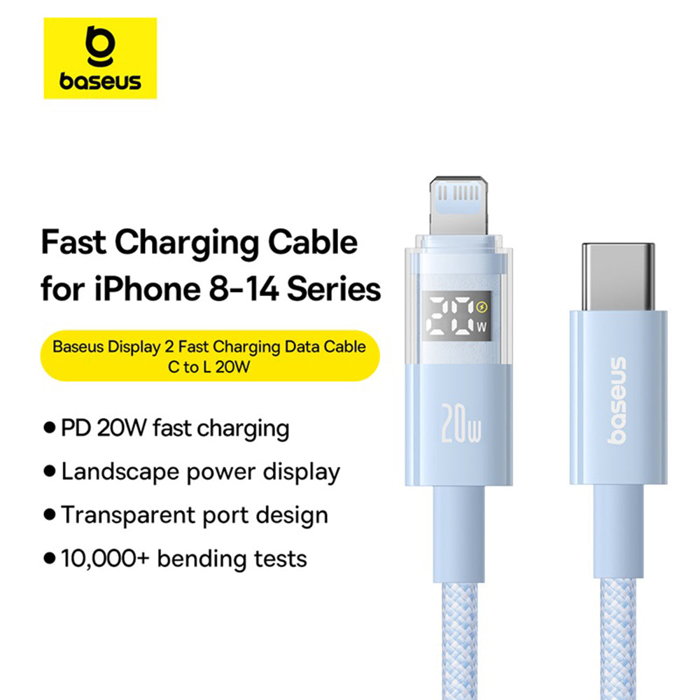 Кабел за данни и зареждане USB-C - Lightning Baseus Display 2, 20W, 2m, Син P10382703311-01