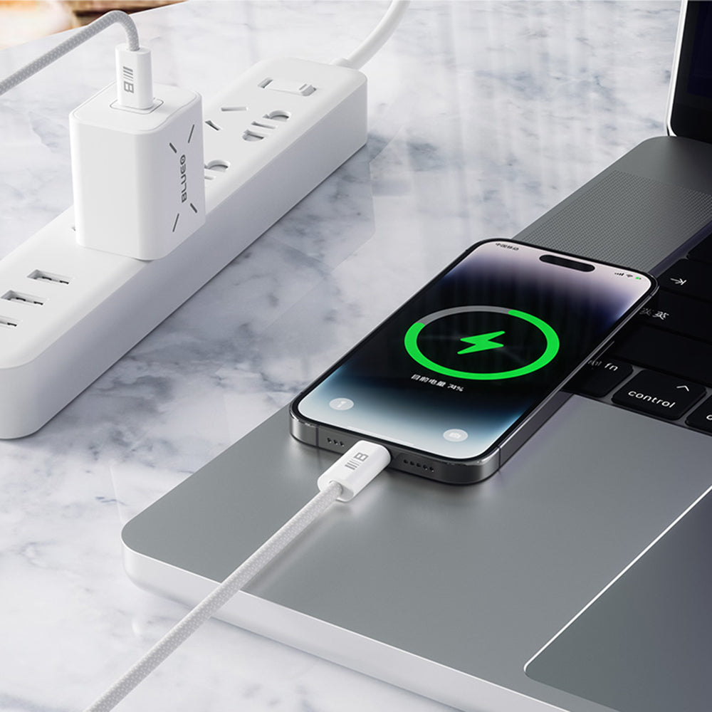 Кабел за данни и зареждане USB-C - Lightning Blueo, 20W, 2m, Бял