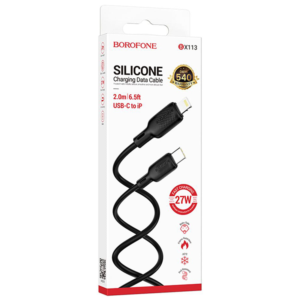 Кабел за данни и зареждане USB-C - Lightning Borofone BX113 Lenny, 27W, 2m, Черен
