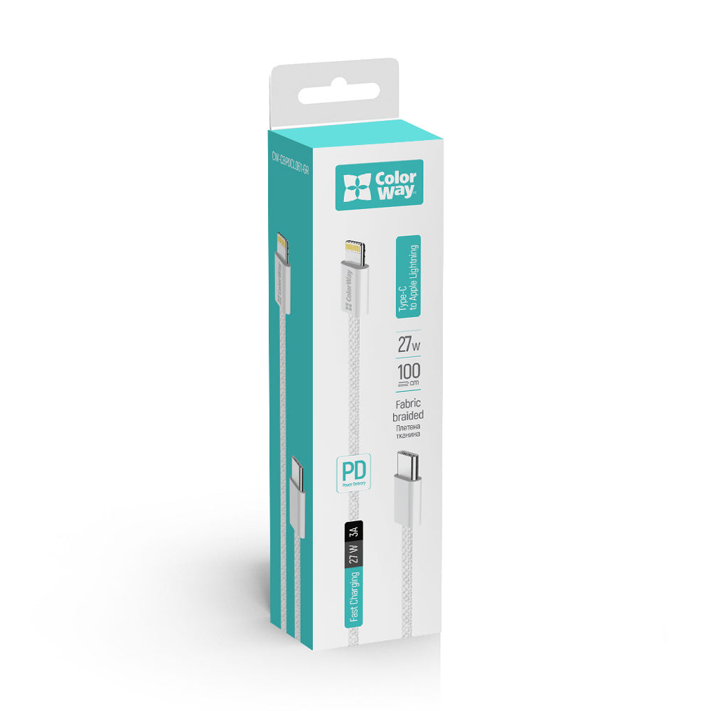 Кабел за данни и зареждане USB-C - Lightning ColorWay CW-CBPDCL061, 27W, 1m, Сив