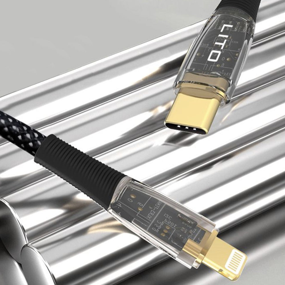 Кабел за данни и зареждане USB-C - Lightning Lito LD01, 27W, 1.2m, Черен