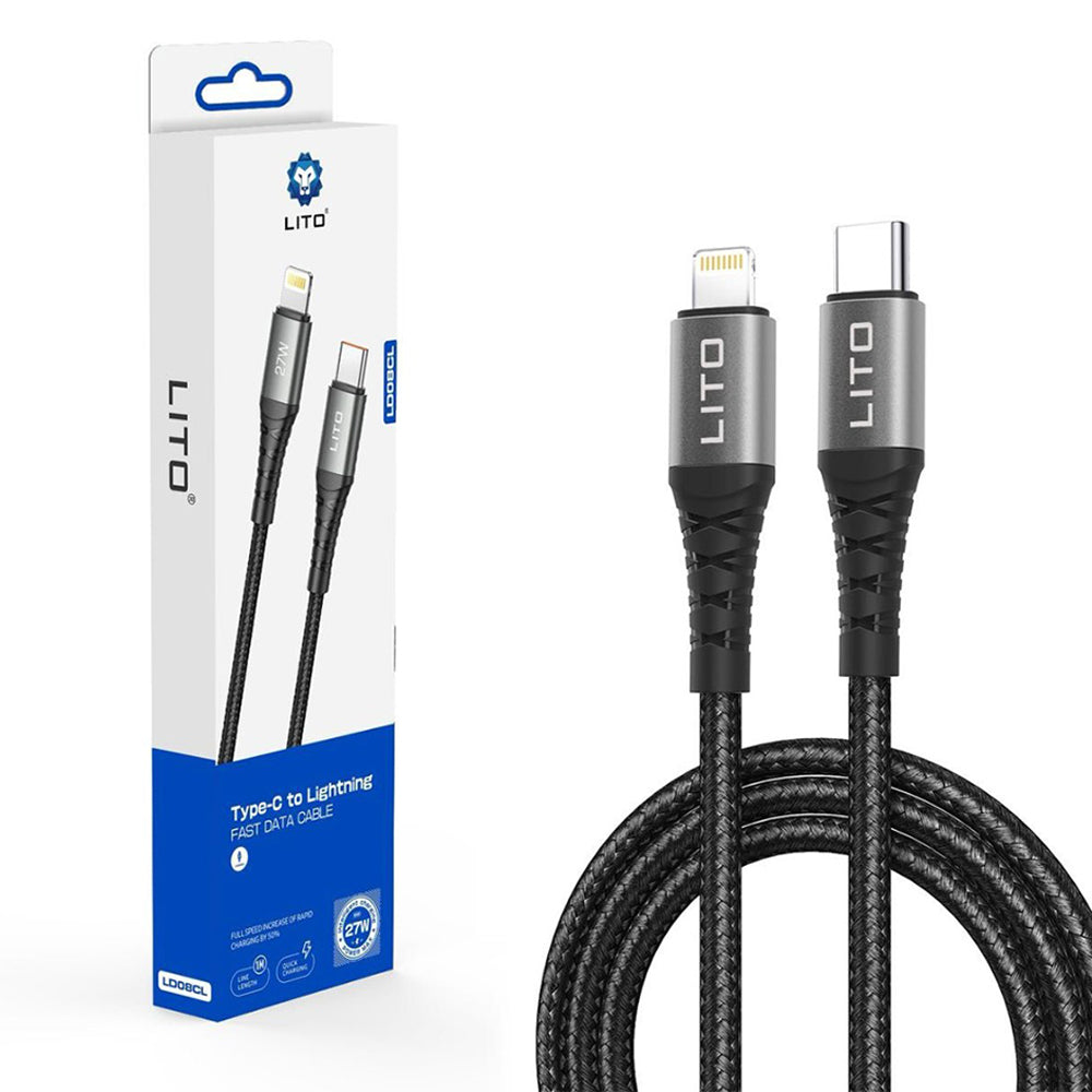 Кабел за данни и зареждане USB-C - Lightning Lito LD08CL, 27W, 1m, Черен