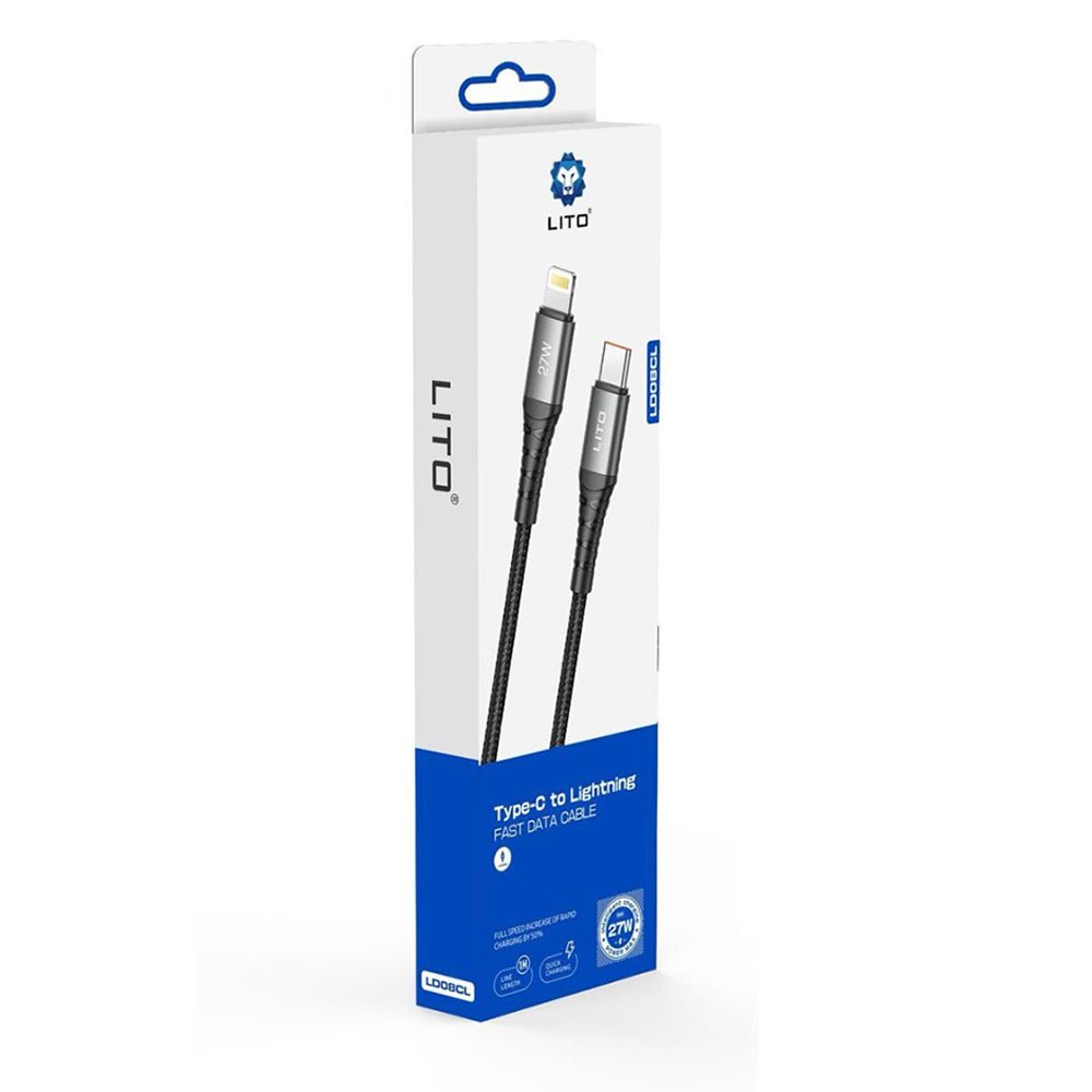 Кабел за данни и зареждане USB-C - Lightning Lito LD08CL, 27W, 1m, Черен