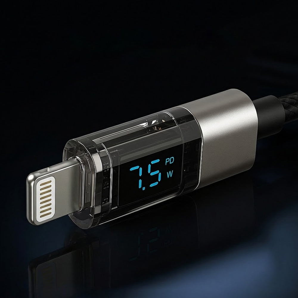 Кабел за данни и зареждане USB-C - Lightning Lito LD09CL Display, 36W, 1.2m, Черен