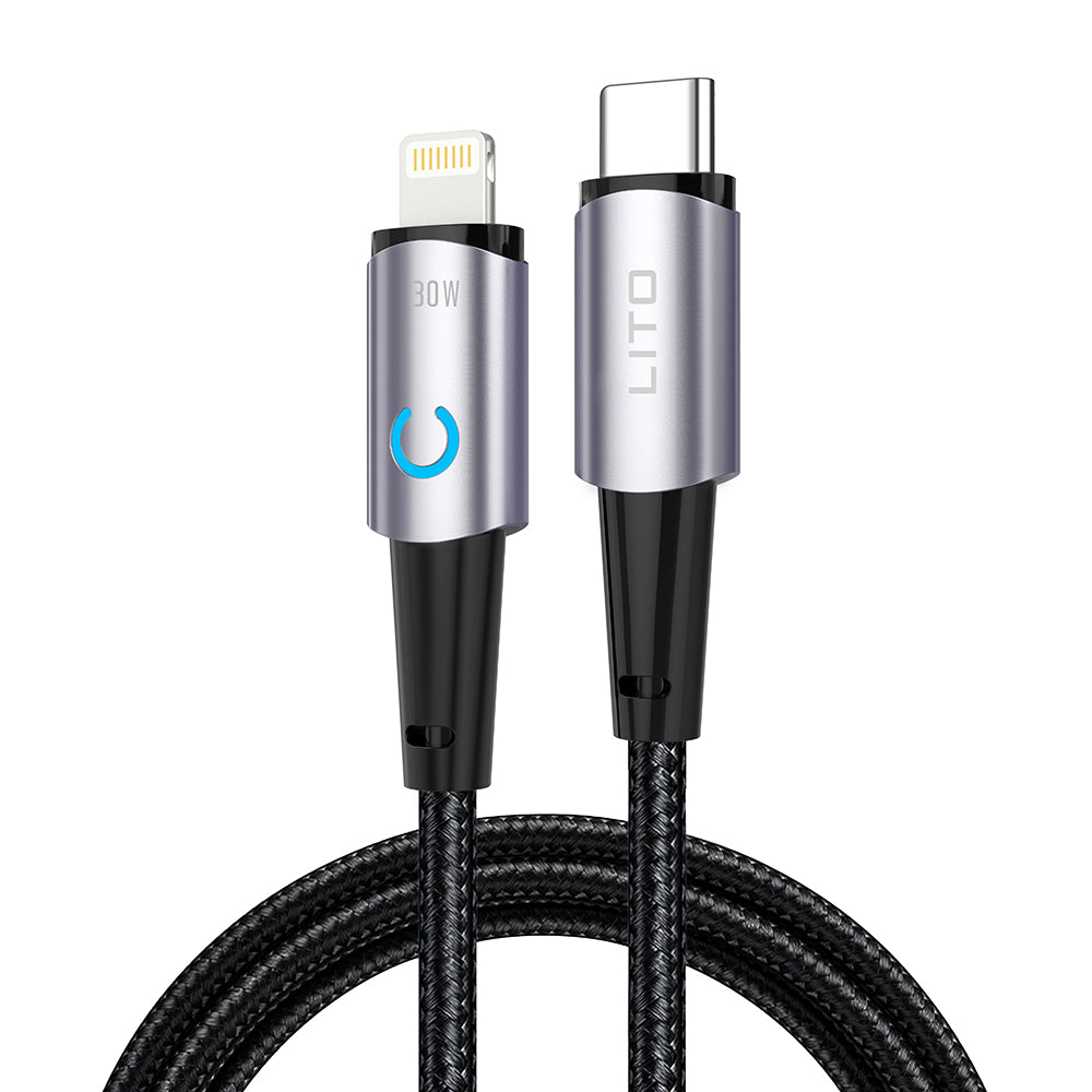 Кабел за данни и зареждане USB-C - Lightning Lito LD10CL, 30W, 1m, Черен