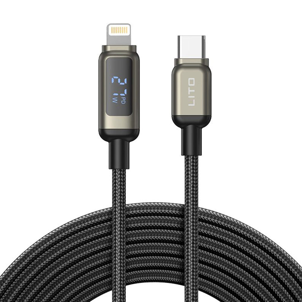 Кабел за данни и зареждане USB-C - Lightning Lito LD15 Display, 27W, 1m, Черен