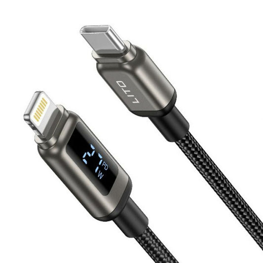 Кабел за данни и зареждане USB-C - Lightning Lito LD15 Display, 27W, 1m, Черен