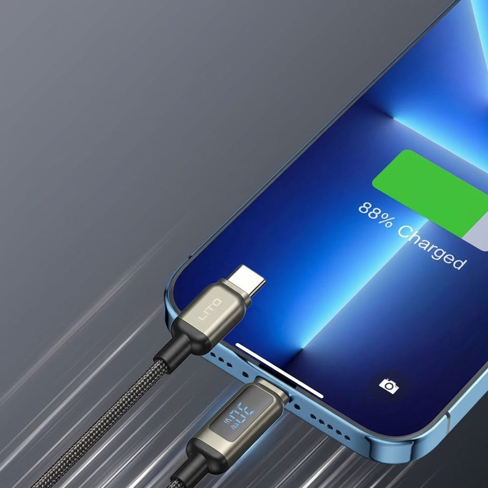 Кабел за данни и зареждане USB-C - Lightning Lito LD15 Display, 27W, 1m, Черен
