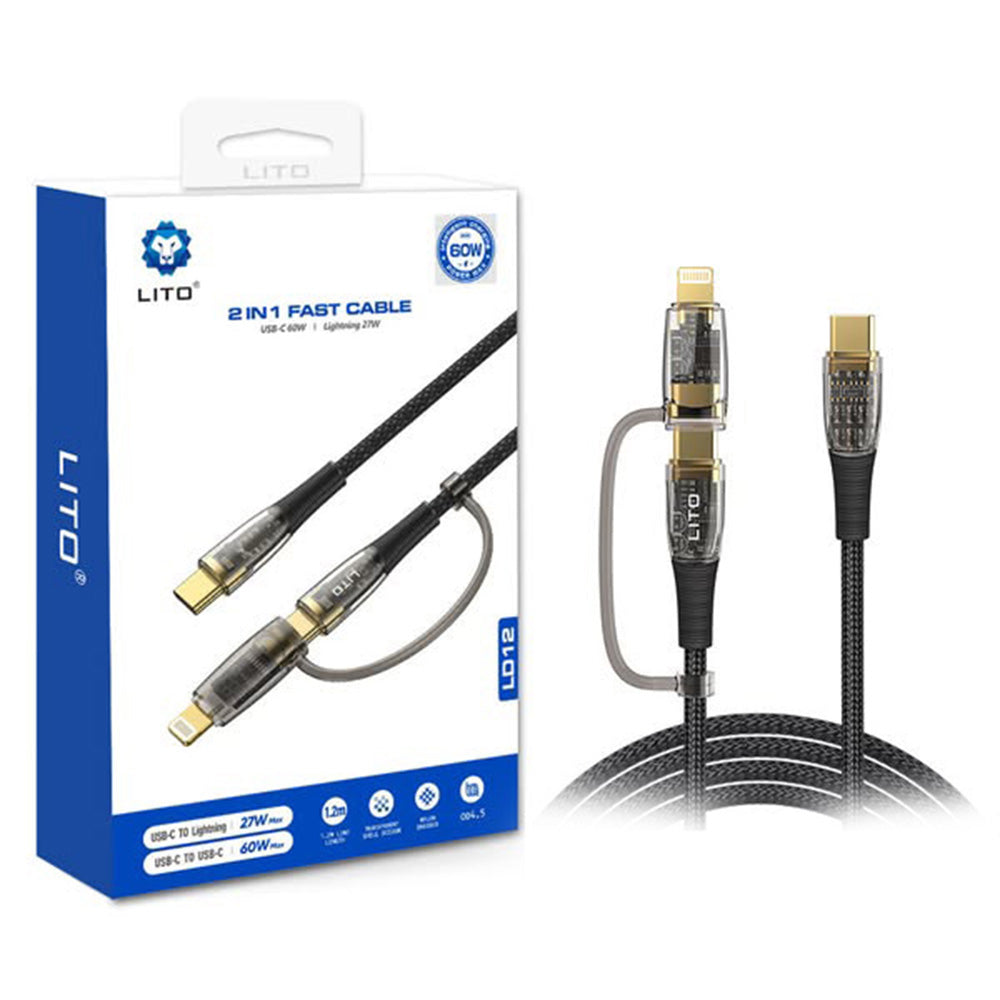 Кабел за данни и зареждане USB-C - Lightning / USB-C Lito LD12, 60W, 1.2m, Черен