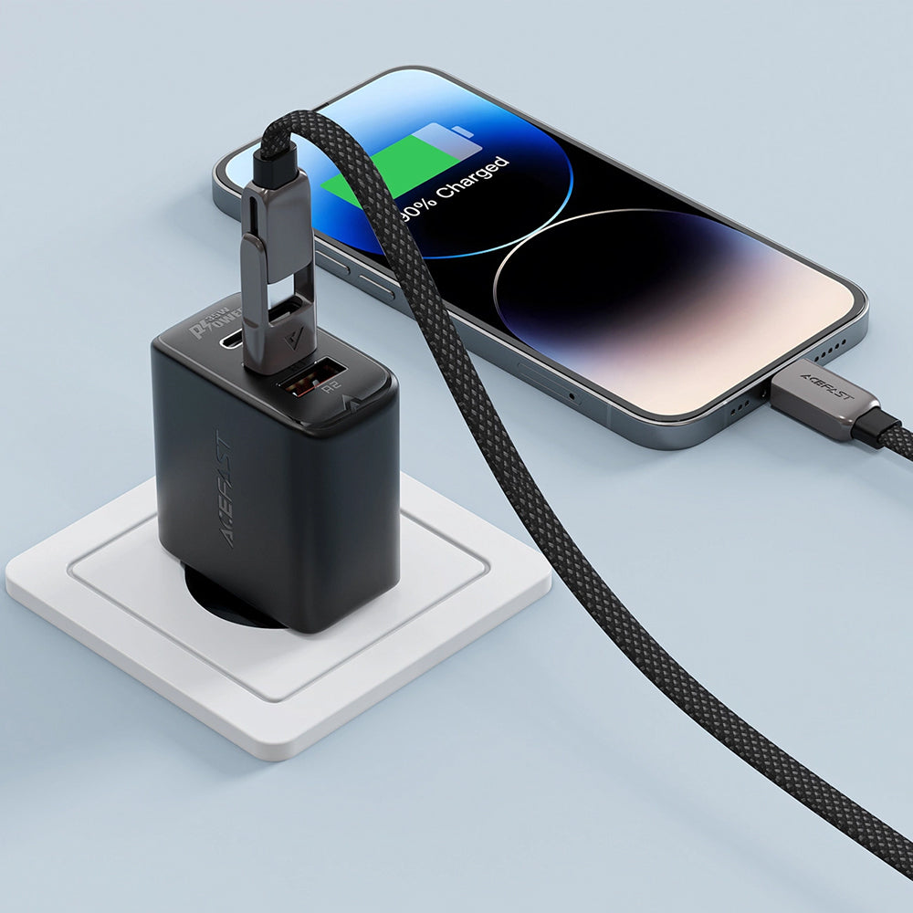 Кабел за данни и зареждане USB-C - USB-A / USB-C Acefast C13-04, 60W, 1.2m, Черен