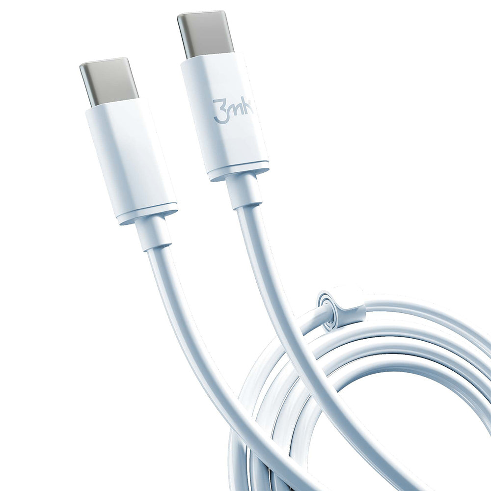 Кабел за данни и зареждане USB-C - USB-C 3MK Hyper, 100W, 2м, бял
