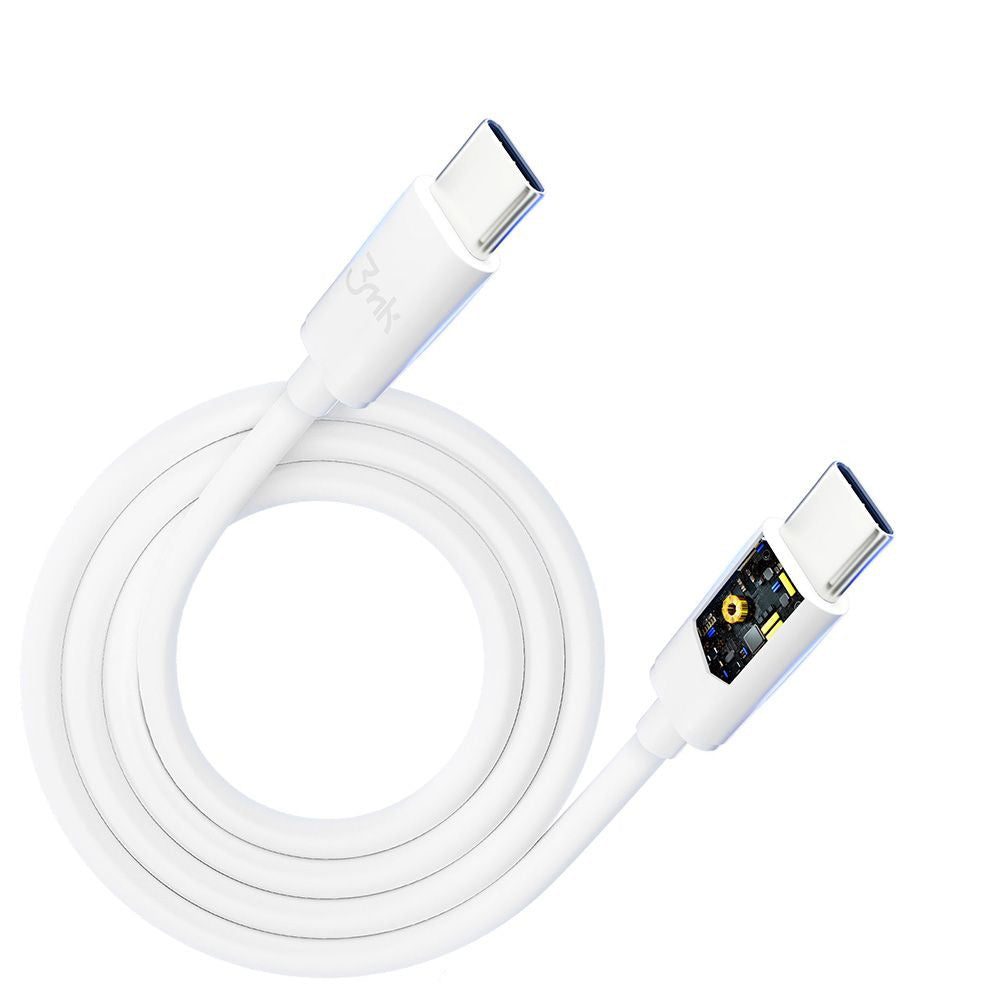 Кабел за данни и зареждане USB-C - USB-C 3MK Hyper, 100W, 2м, бял