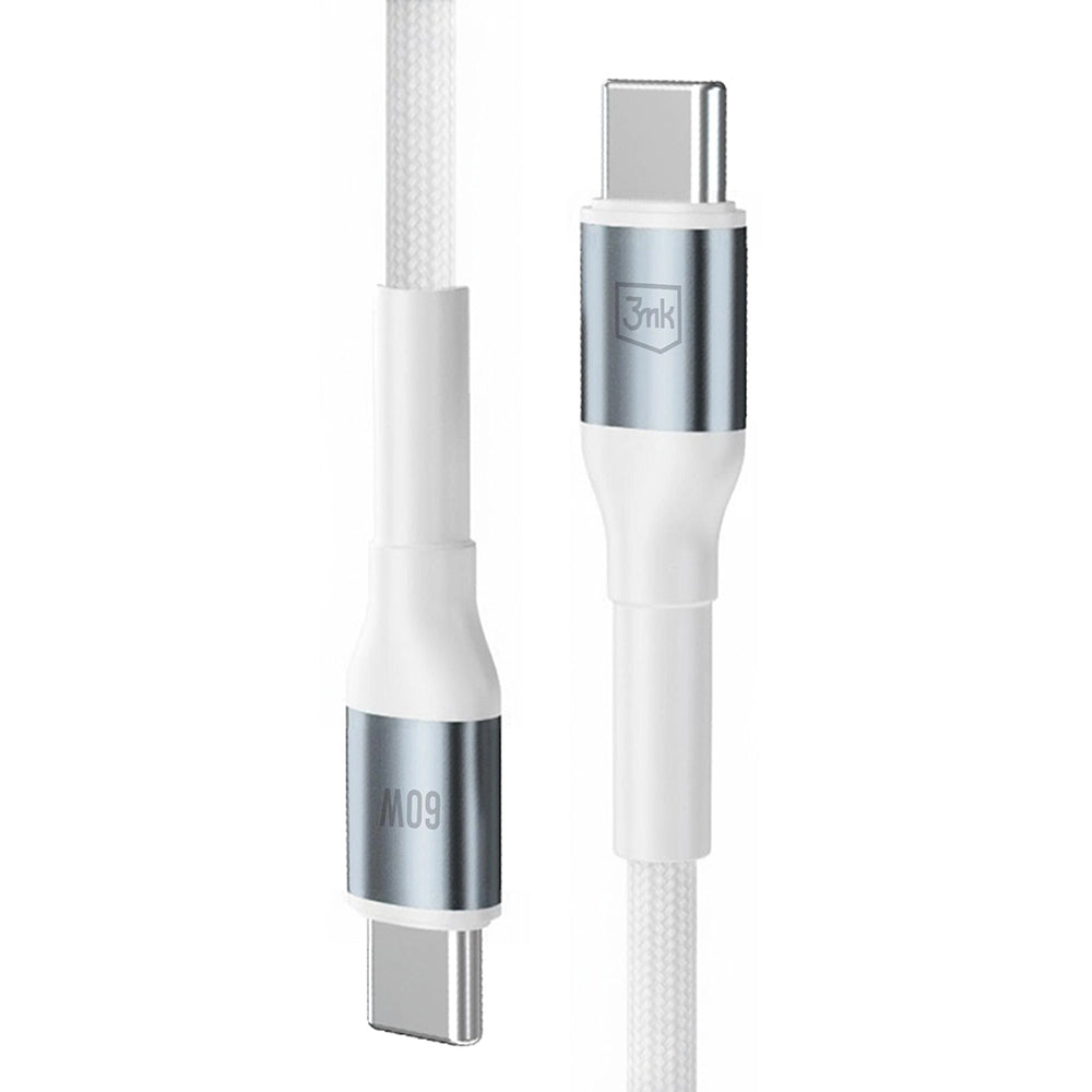 Кабел за данни и зареждане USB-C - USB-C 3MK Hyper N, 60W, 1m, Бял