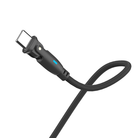 Кабел за данни и зареждане USB-C - USB-C 3MK Hyper N Angled, 100W, 1м, Черен