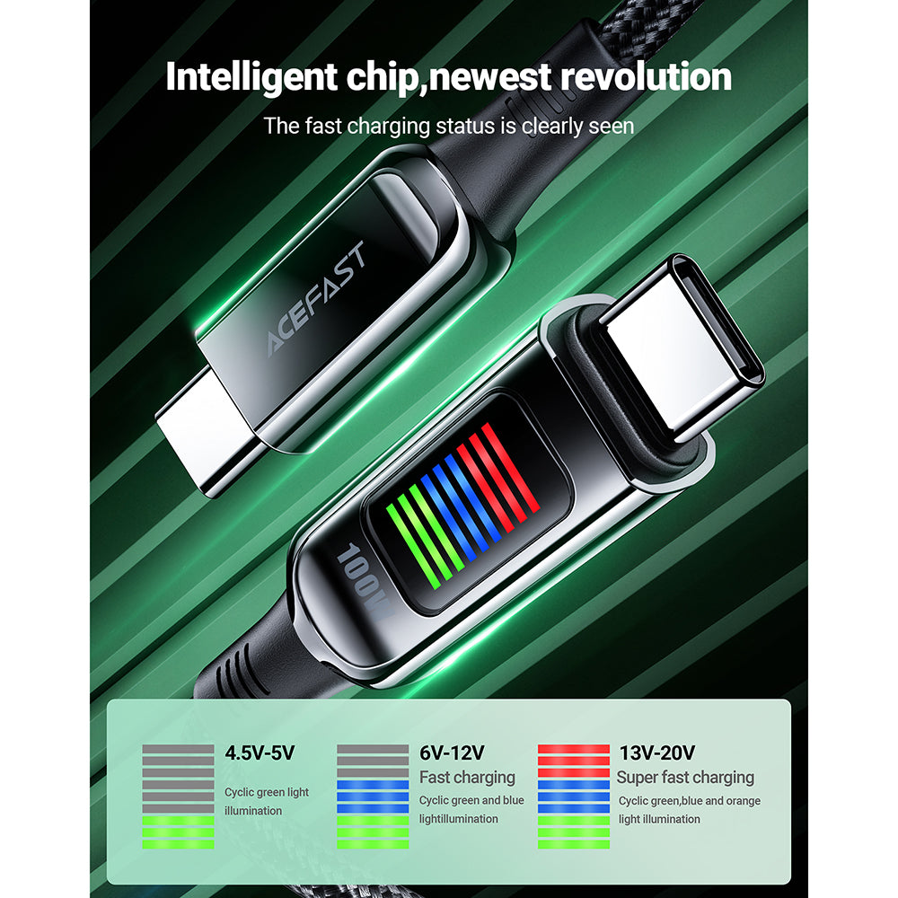 Кабел за данни и зареждане USB-C - USB-C Acefast C7-03, 100W, 1.2m, Черен