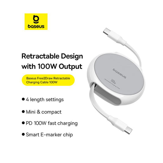 Кабел за данни и зареждане USB-C - USB-C Baseus Pathfinder Retractable, 100W, 1m, Бял P10368400211-00