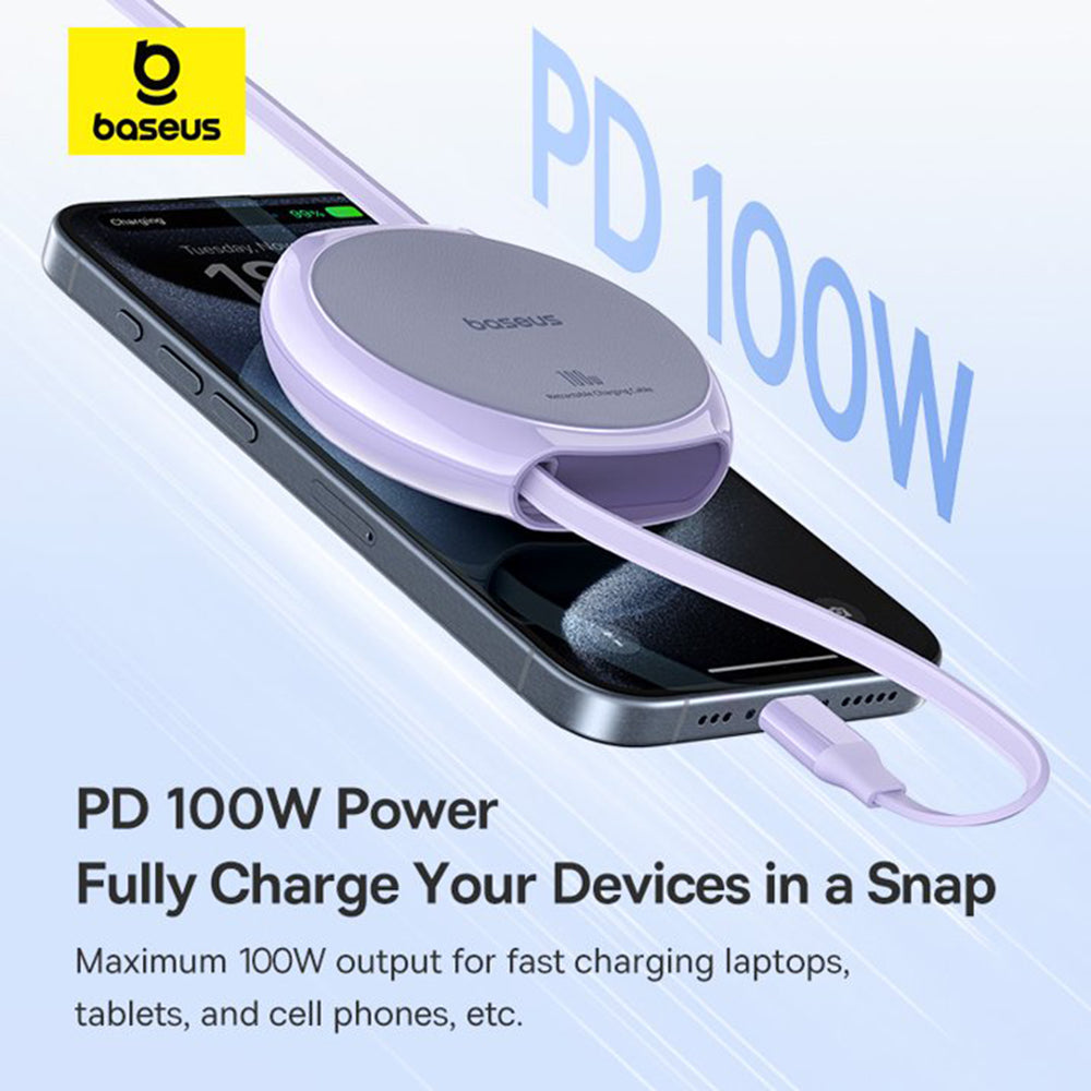 Кабел за данни и зареждане USB-C - USB-C Baseus Pathfinder Retractable, 100W, 1m, Лилав P10368400511-00