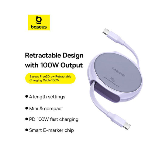 Кабел за данни и зареждане USB-C - USB-C Baseus Pathfinder Retractable, 100W, 1m, Лилав P10368400511-00
