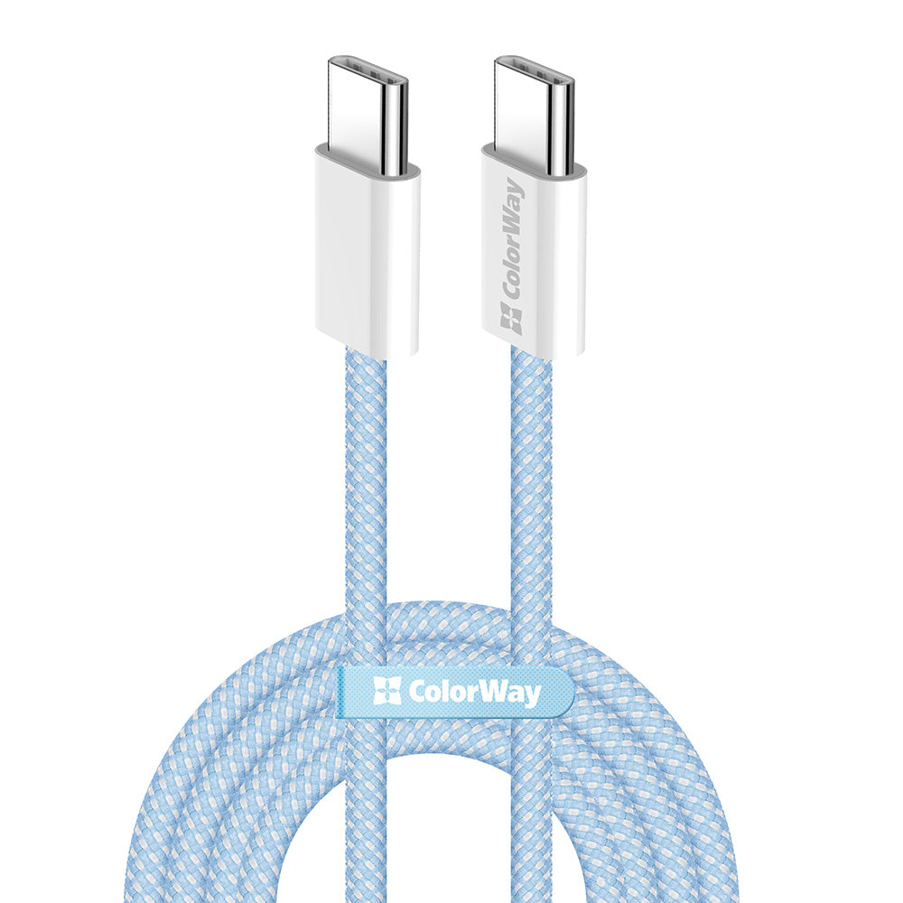 Кабел за данни и зареждане USB-C - USB-C ColorWay CW-CBPDCC061, 60W, 1m, Син