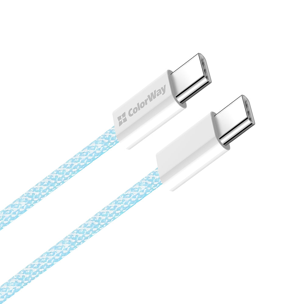 Кабел за данни и зареждане USB-C - USB-C ColorWay CW-CBPDCC061, 60W, 1m, Син