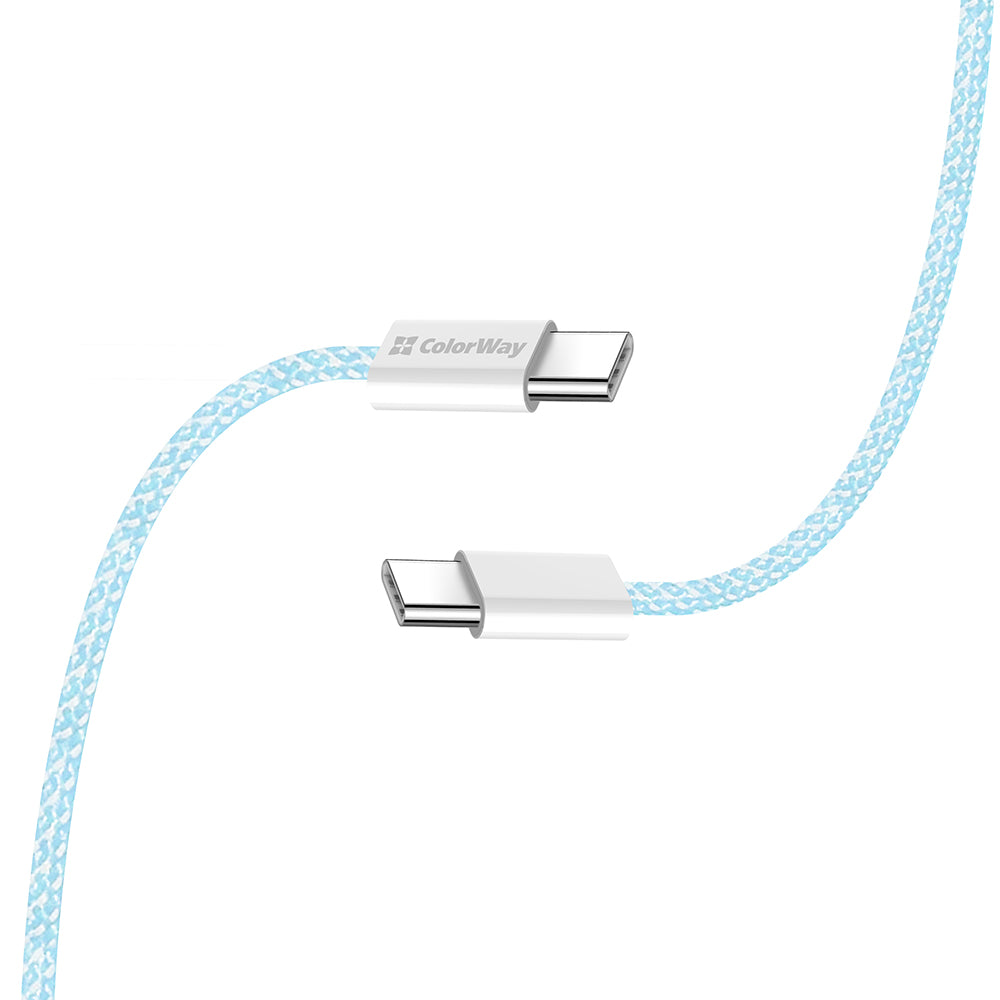 Кабел за данни и зареждане USB-C - USB-C ColorWay CW-CBPDCC061, 60W, 1m, Син