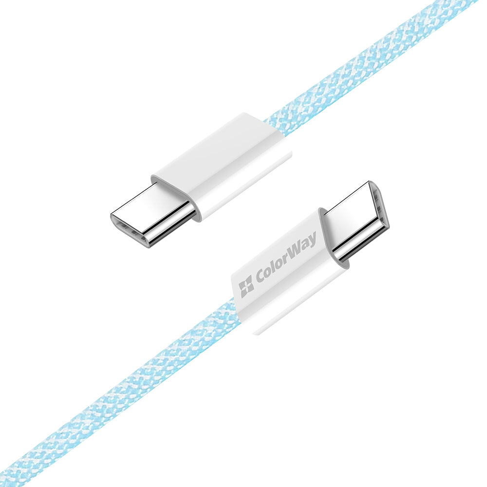 Кабел за данни и зареждане USB-C - USB-C ColorWay CW-CBPDCC061, 60W, 1m, Син