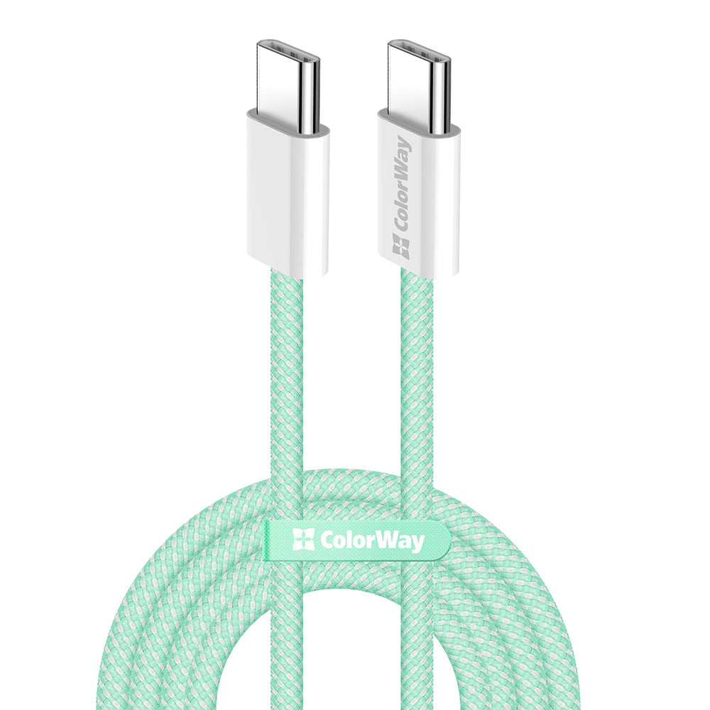 Кабел за данни и зареждане USB-C - USB-C ColorWay CW-CBPDCC061, 60W, 1m, зелен