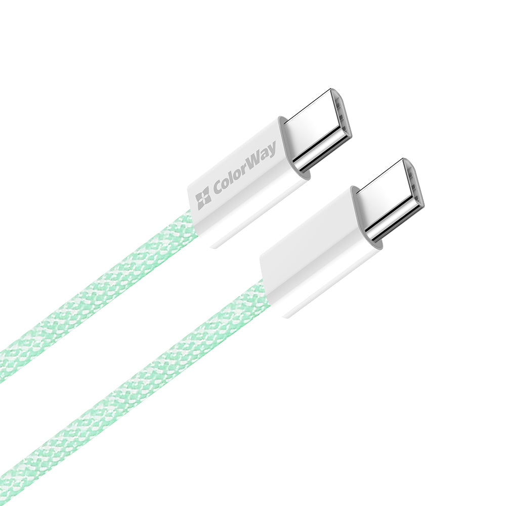 Кабел за данни и зареждане USB-C - USB-C ColorWay CW-CBPDCC061, 60W, 1m, зелен