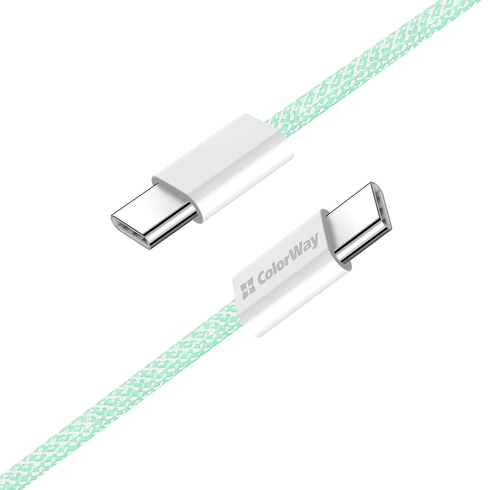 Кабел за данни и зареждане USB-C - USB-C ColorWay CW-CBPDCC061, 60W, 1m, зелен