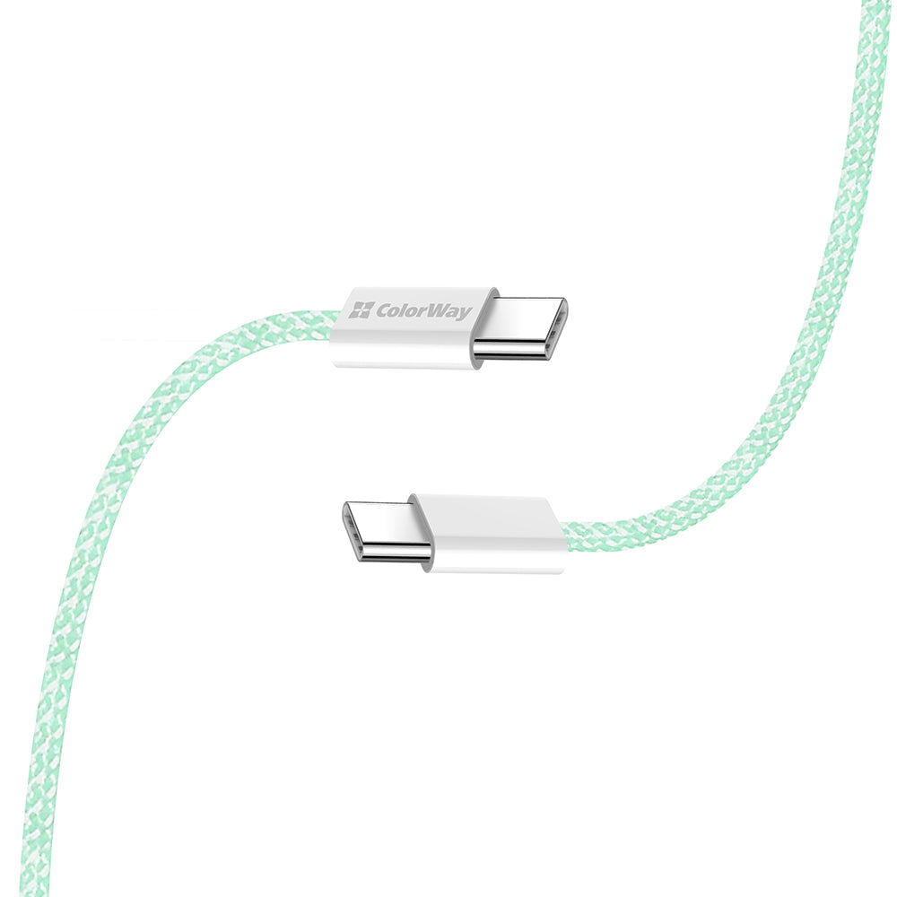 Кабел за данни и зареждане USB-C - USB-C ColorWay CW-CBPDCC061, 60W, 1m, зелен