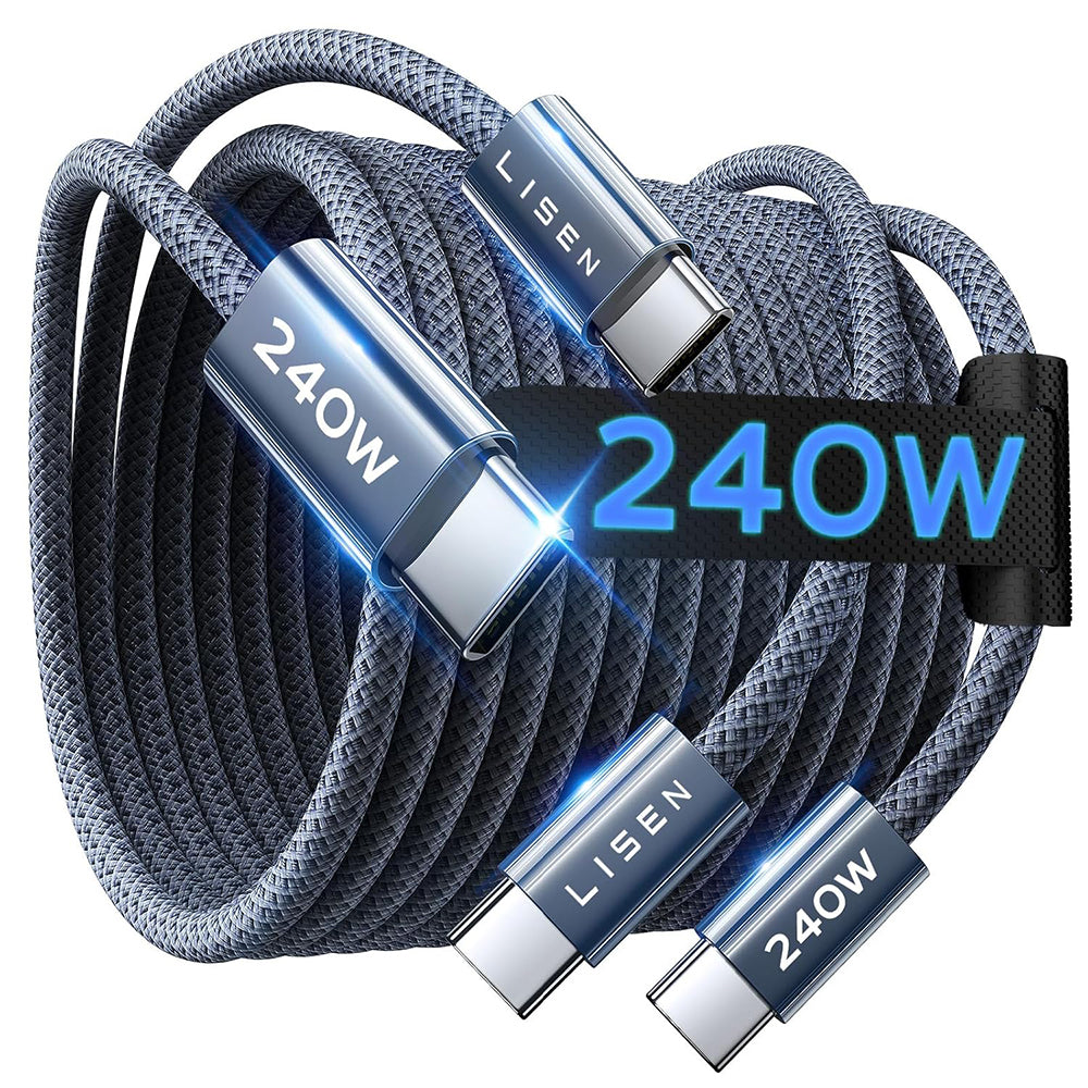 Кабел за данни и зареждане USB-C - USB-C Lisen, 240W, 2m, Комплект 2 броя, Тъмносин YL0123070023