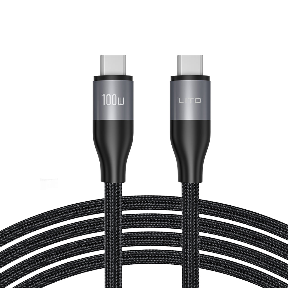 Кабел за данни и зареждане USB-C - USB-C Lito LD23CC, 100W, 1m, Сив