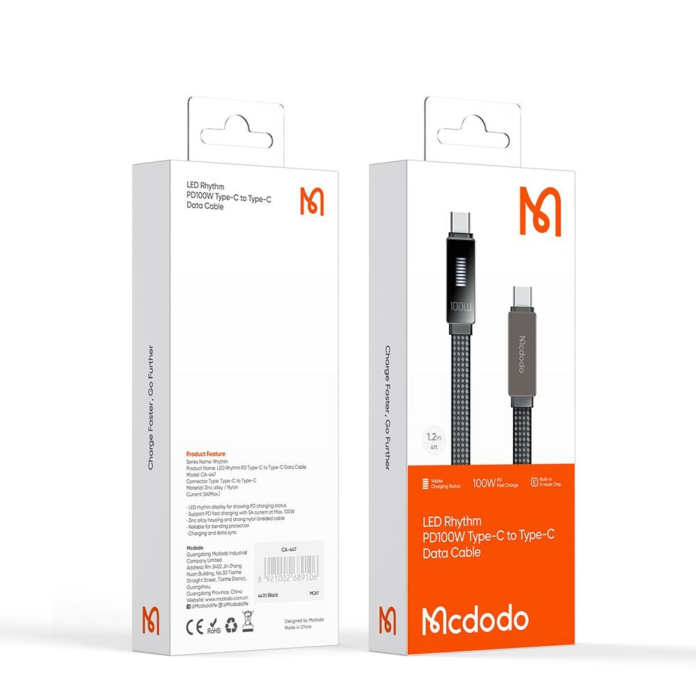 USB-C Data and Charging Cable - USB-C McDodo CA-4470 Rythm Display, 100W, 1.2m, Black