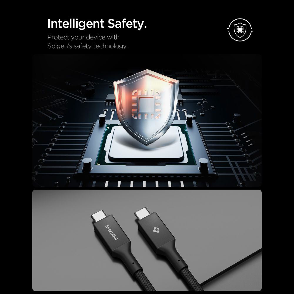 Кабел за данни и зареждане USB-C - USB-C Spigen EB10015CC, 100W, 1.5m, Черен ACA10421