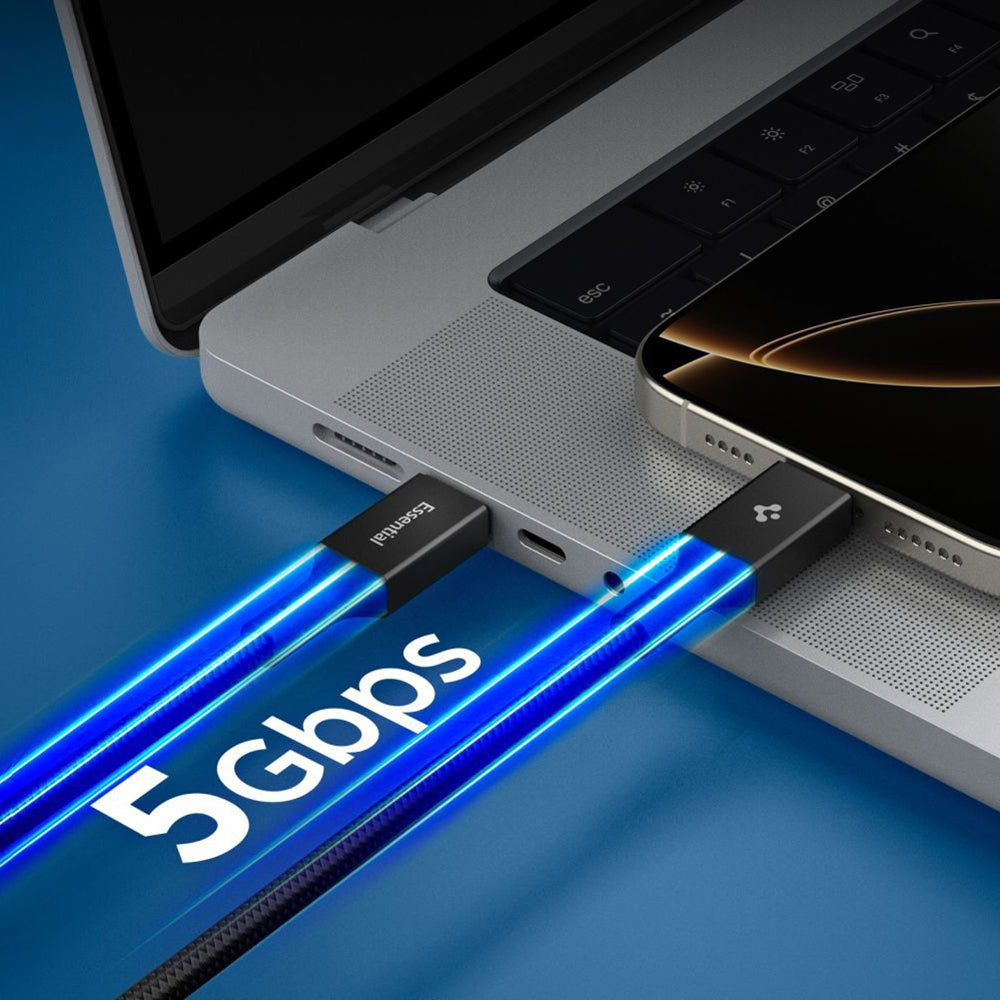 Кабел за данни и зареждане USB-C - USB-C Spigen EB10015CC, 100W, 1.5m, Черен ACA10421
