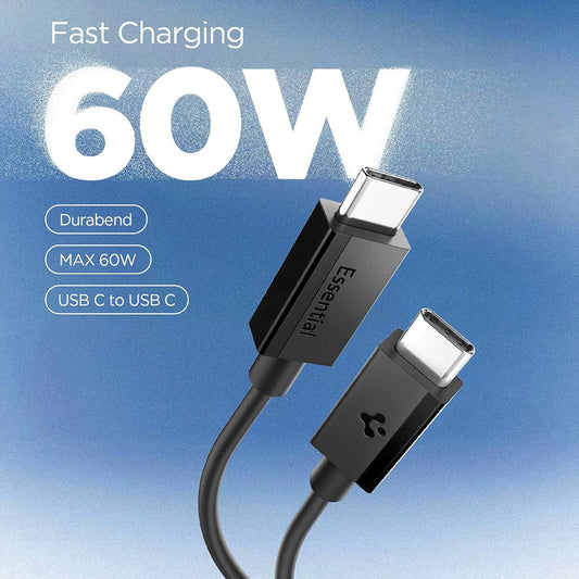Кабел за данни и зареждане USB-C - USB-C Spigen EB6015CC, 60W, 1.5м, Черен ACA10417