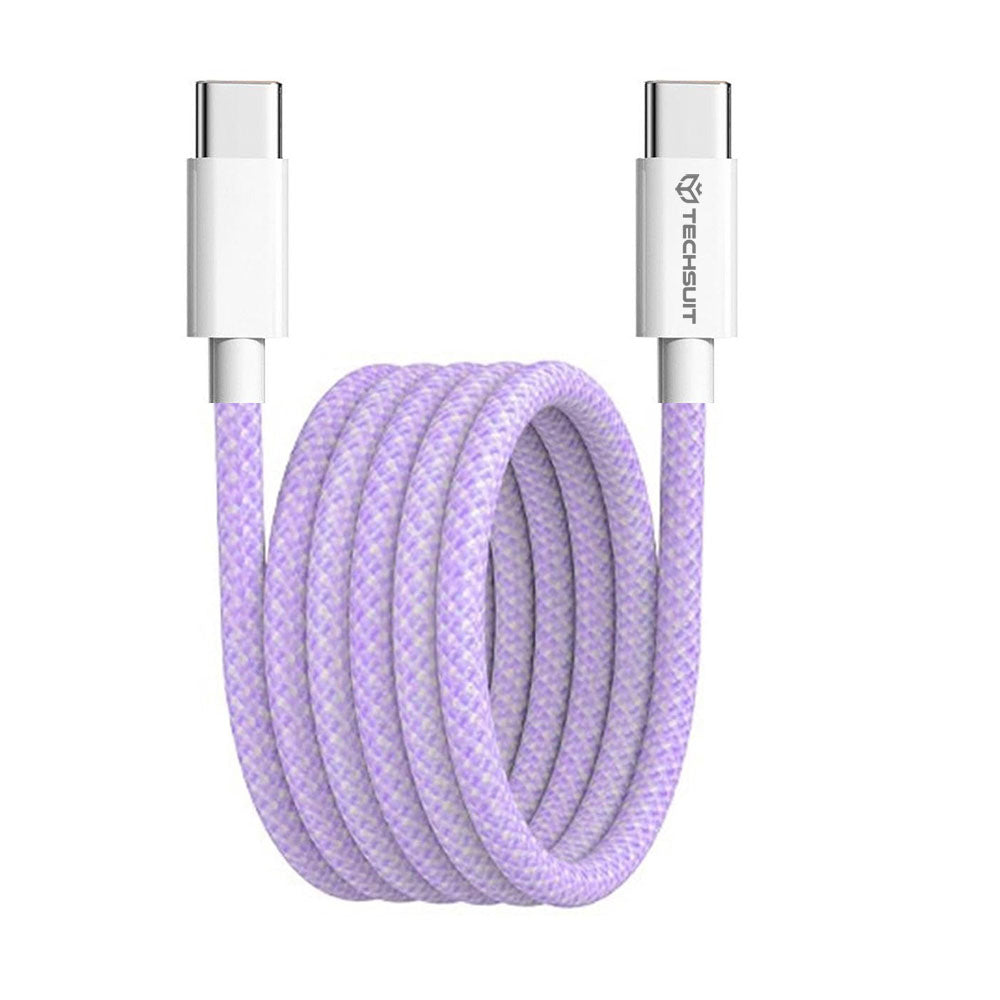 Кабел за данни и зареждане USB-C - USB-C Techsuit PCB114D, 60W, 1m, Лилав