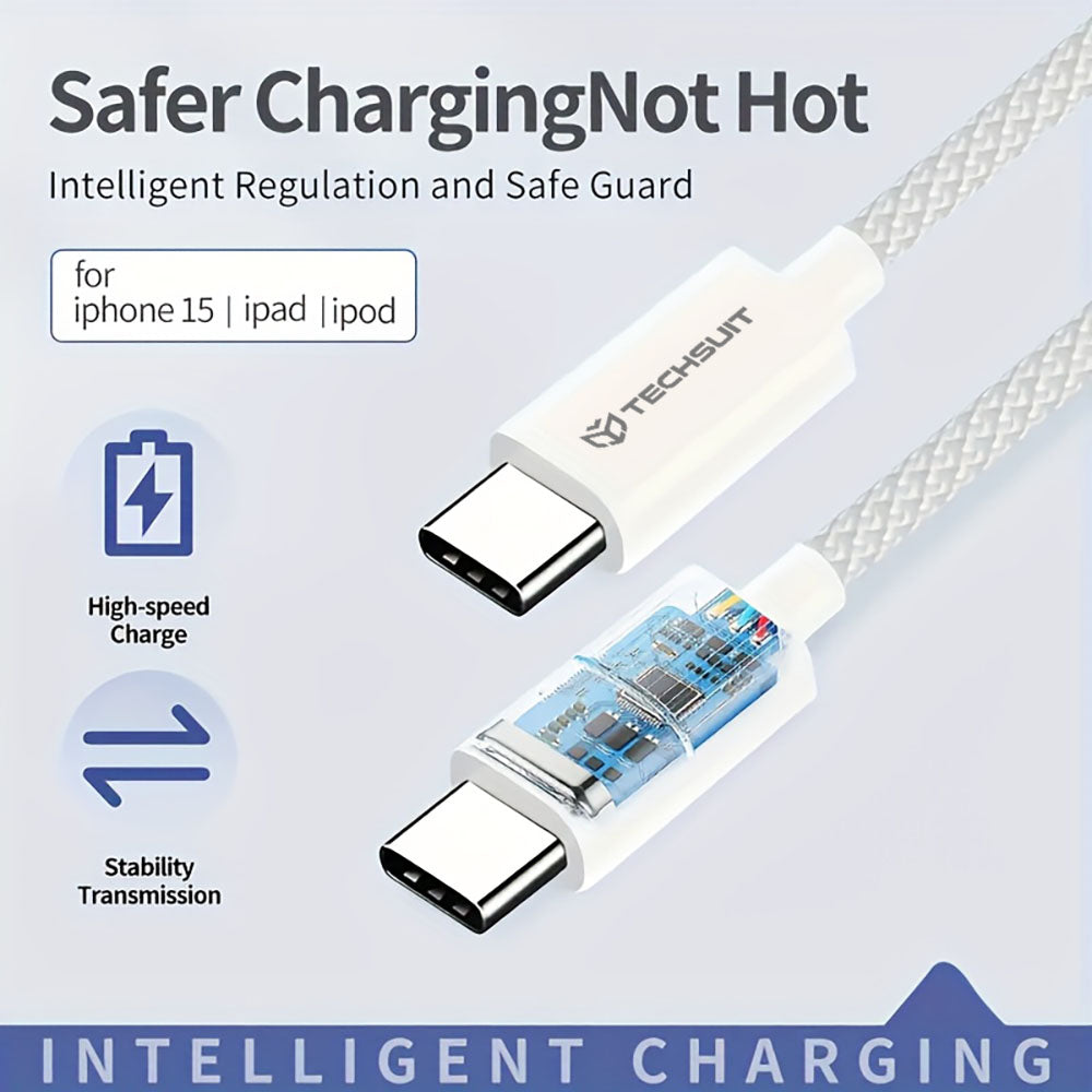 Кабел за данни и зареждане USB-C - USB-C Techsuit PCB114D, 60W, 1m, Черен