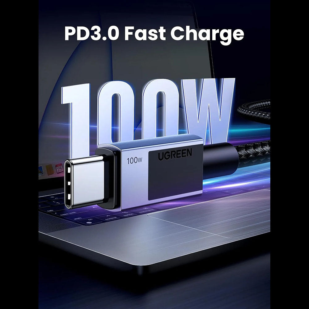 Кабел за данни и зареждане USB-C - USB-C UGREEN L512, 100W, 1m, Сив