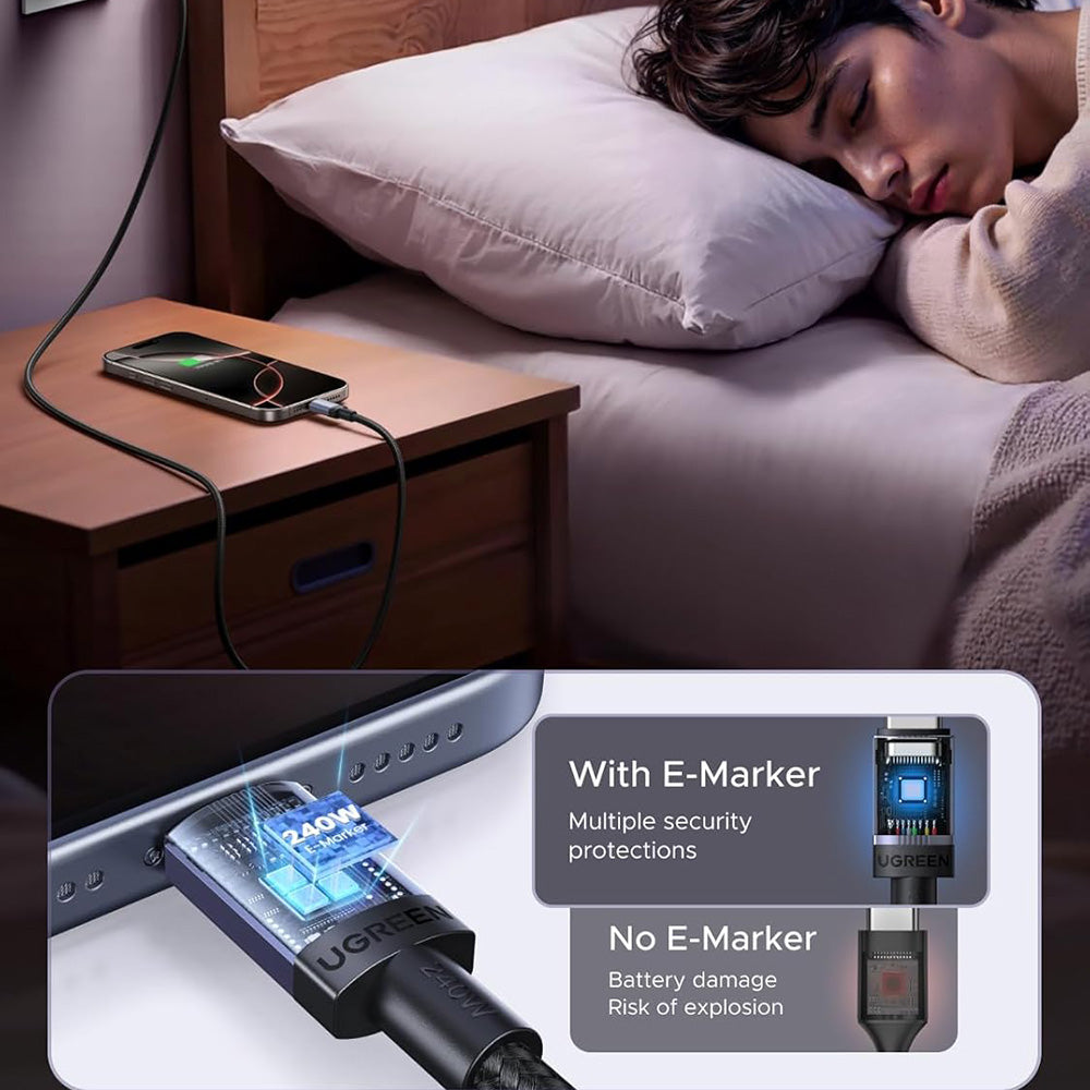 Кабел за данни и зареждане USB-C - USB-C UGREEN L532, 240W, 3m, Сив