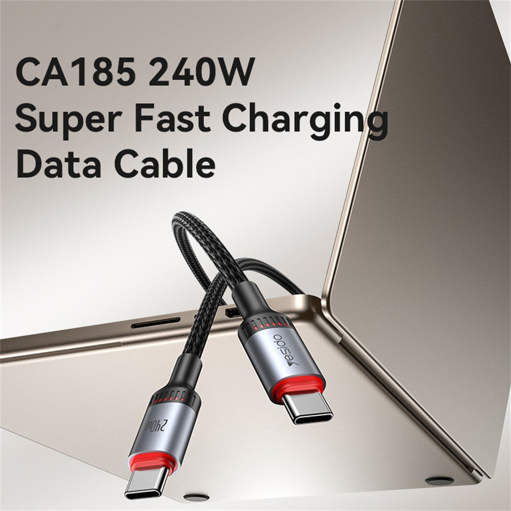 Кабел за данни и зареждане USB-C - USB-C Yesido CA186, 240W, 2m, Черен
