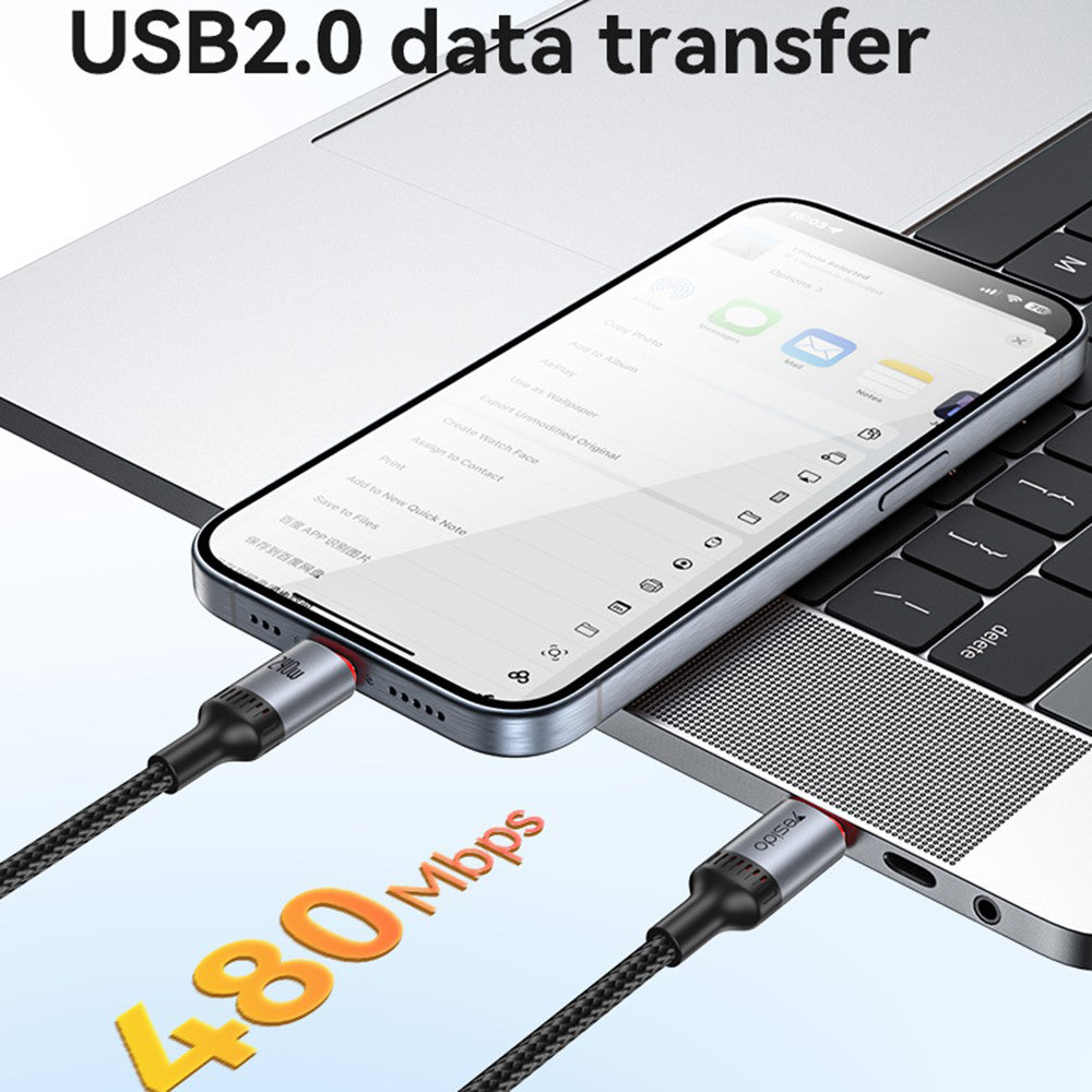 Кабел за данни и зареждане USB-C - USB-C Yesido CA186, 240W, 2m, Черен