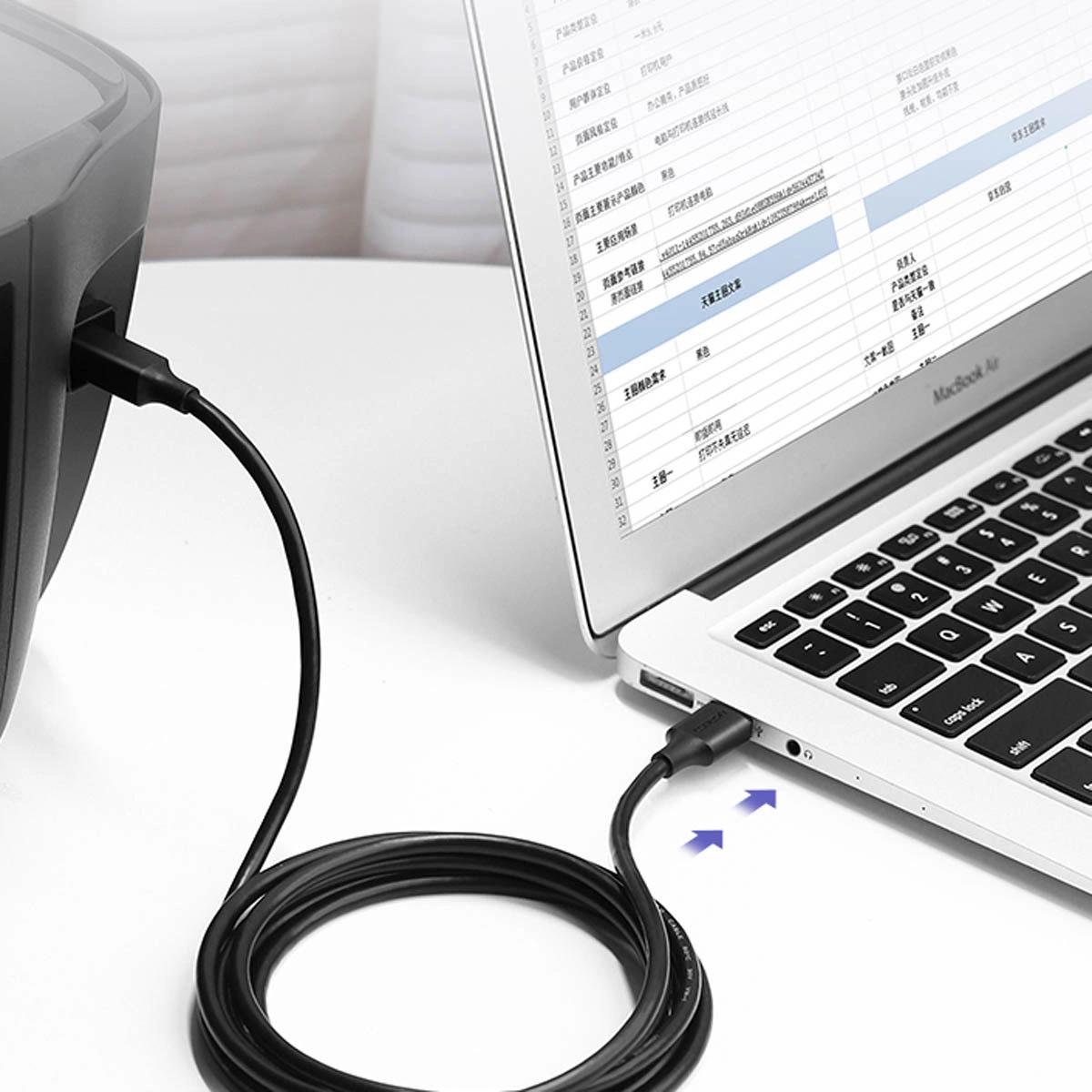 Кабел за принтер UGREEN US135, USB-A - USB-B, 5m, Черен