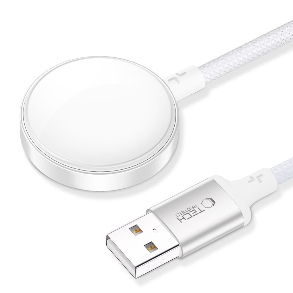 Безжично зарядно устройство Tech-Protect MC02 Ultraboost за Apple Watch Series, USB-A, Бяло