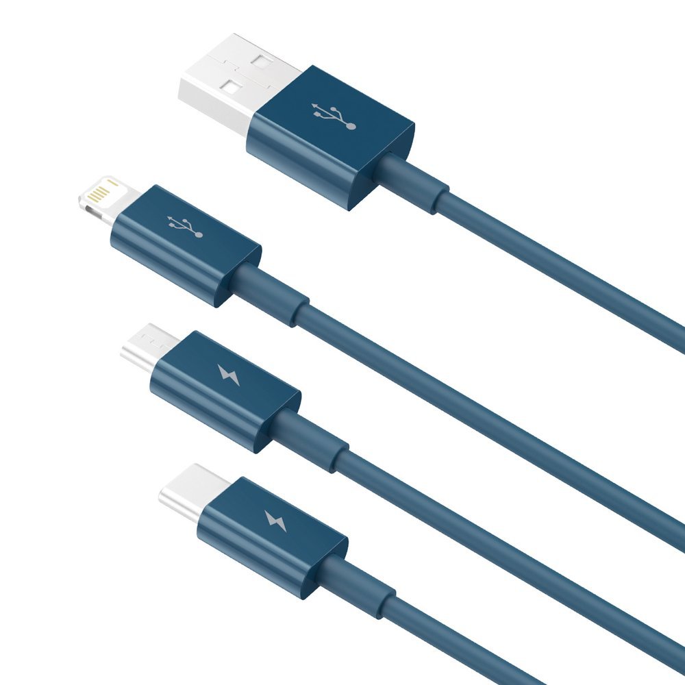 Кабел за зареждане USB-A - Lightning / microUSB / USB-C Baseus Superior 3in1 Series, 20W, 1.5m, син CAMLTYS-03