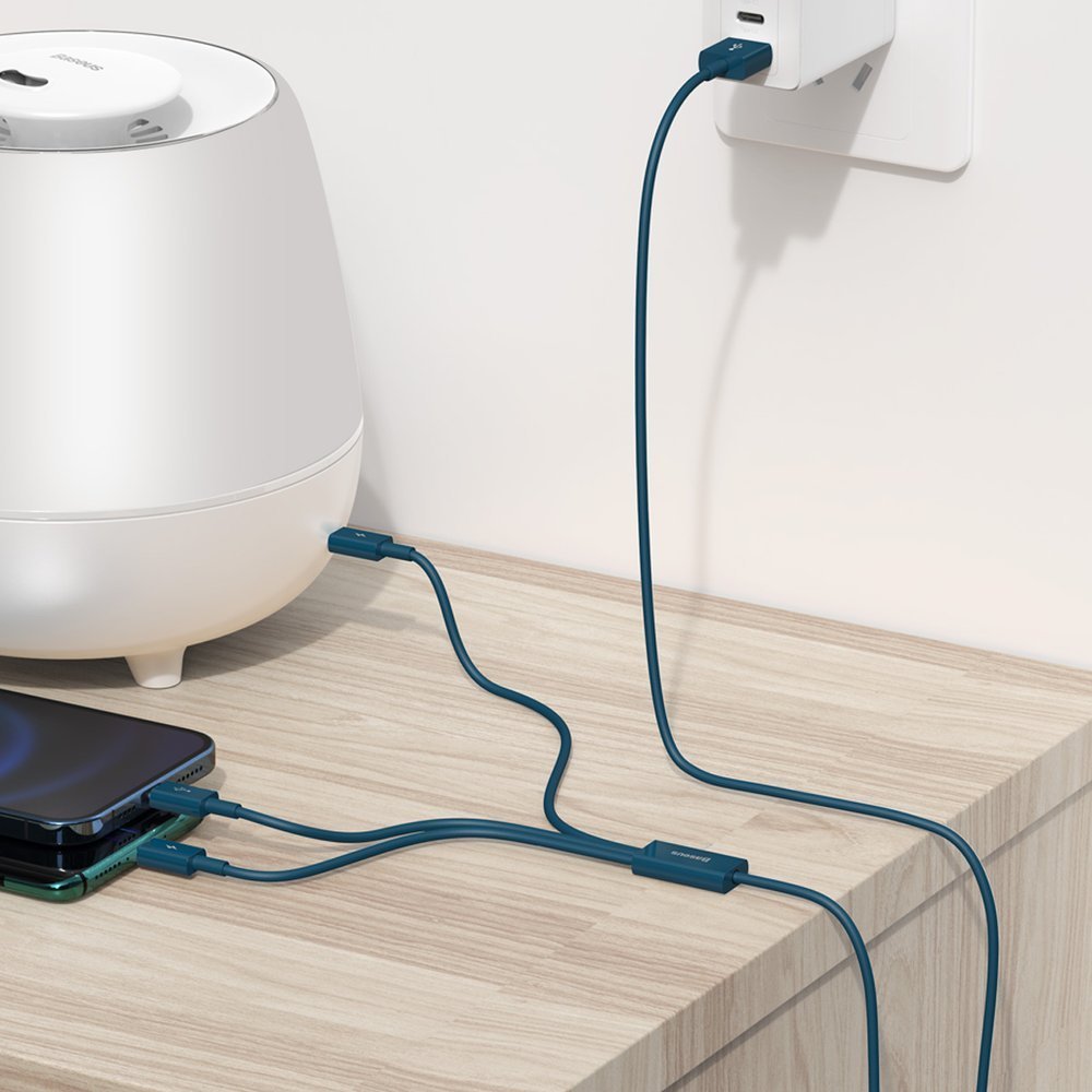 Кабел за зареждане USB-A - Lightning / microUSB / USB-C Baseus Superior 3in1 Series, 20W, 1.5m, син CAMLTYS-03