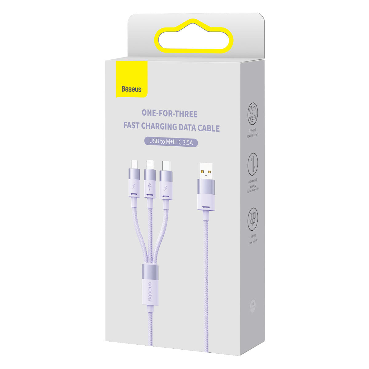 Кабел за зареждане USB-A - Lightning / microUSB / USB-C Baseus StarSpeed 3in1, 20W, 1.2m, Лилав CAXS000005