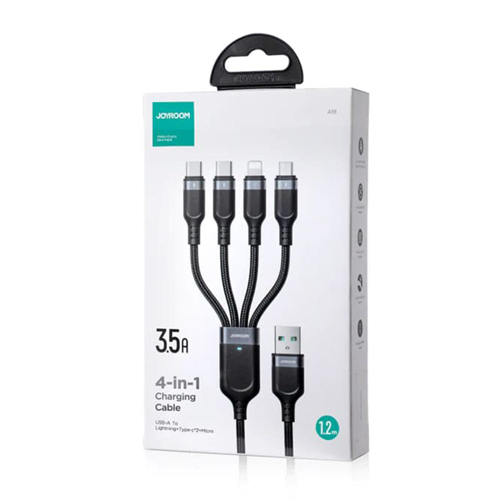 USB-A - Lightning / microUSB / 2 x USB-C кабел за зареждане Joyroom S-1T4018A18 4в1, 20W, 1,2 м, черен